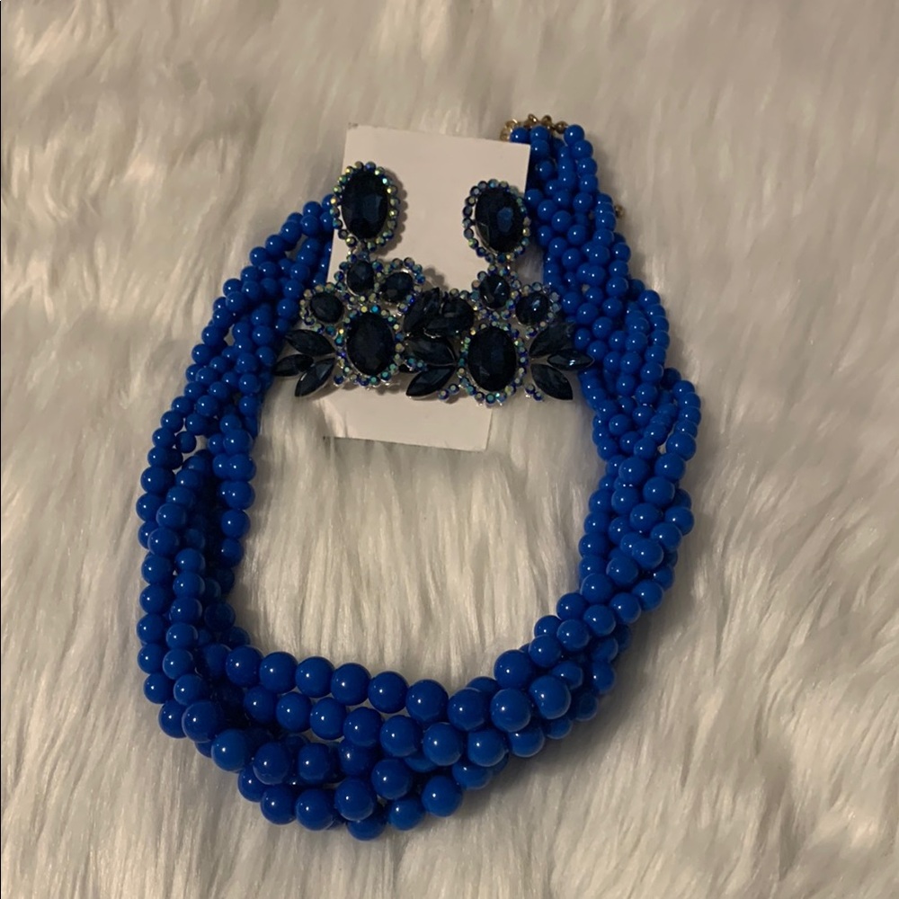 Elegant Blue Beaded Necklace and Earring Set